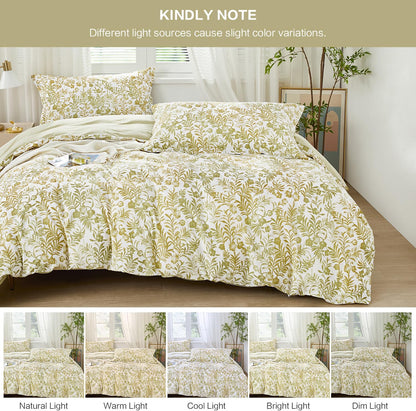 Full Size Yellow Leaves Pattern Duvet Cover Set 3pcs 100% Cotton Soft Leaf Bedding Comforter Cover Set 1 Duvet Cover 2 Pillow Shams, Comforter Not Included
