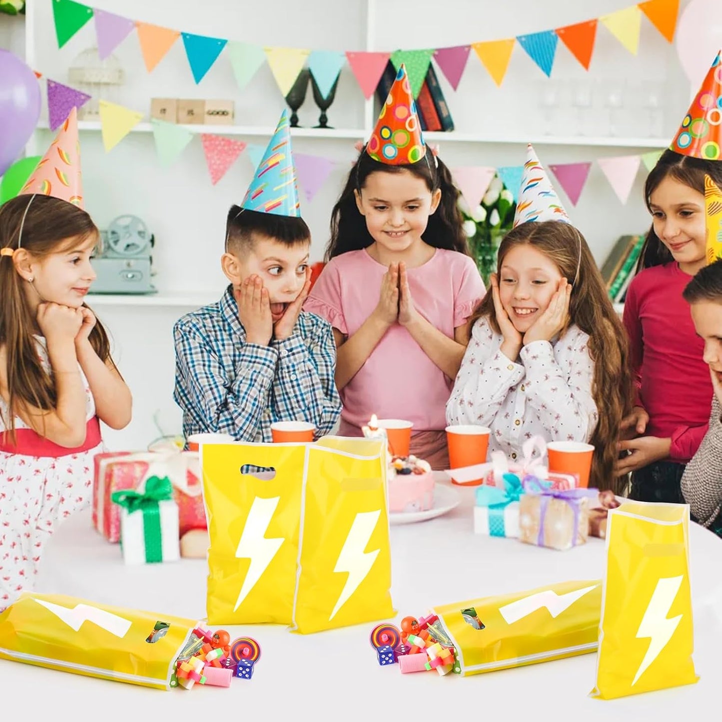 40PCS Yellow Lighting Bolt Party Favor Bags, Goodie Candy Treat Bags for Flash Weather Theme Birthday Party Decoration