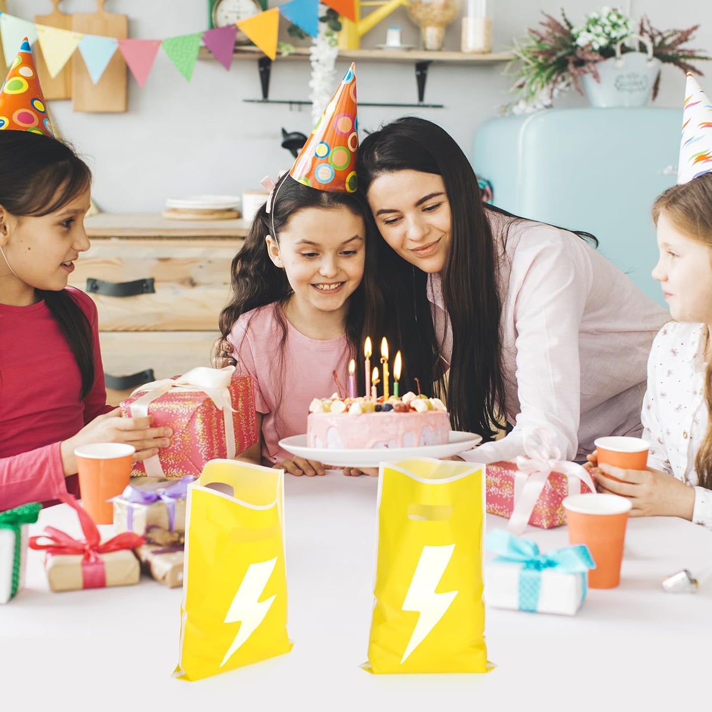 40PCS Yellow Lighting Bolt Party Favor Bags, Goodie Candy Treat Bags for Flash Weather Theme Birthday Party Decoration