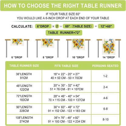 Summer Sunflowers Daisies Table Runner Birds Burlap Table Runners, Spring Floral Lemons Holiday Seasonal Coffee Table Center Decor for Home Kitchen Dining Party Indoor Outdoor 13x108 Inch