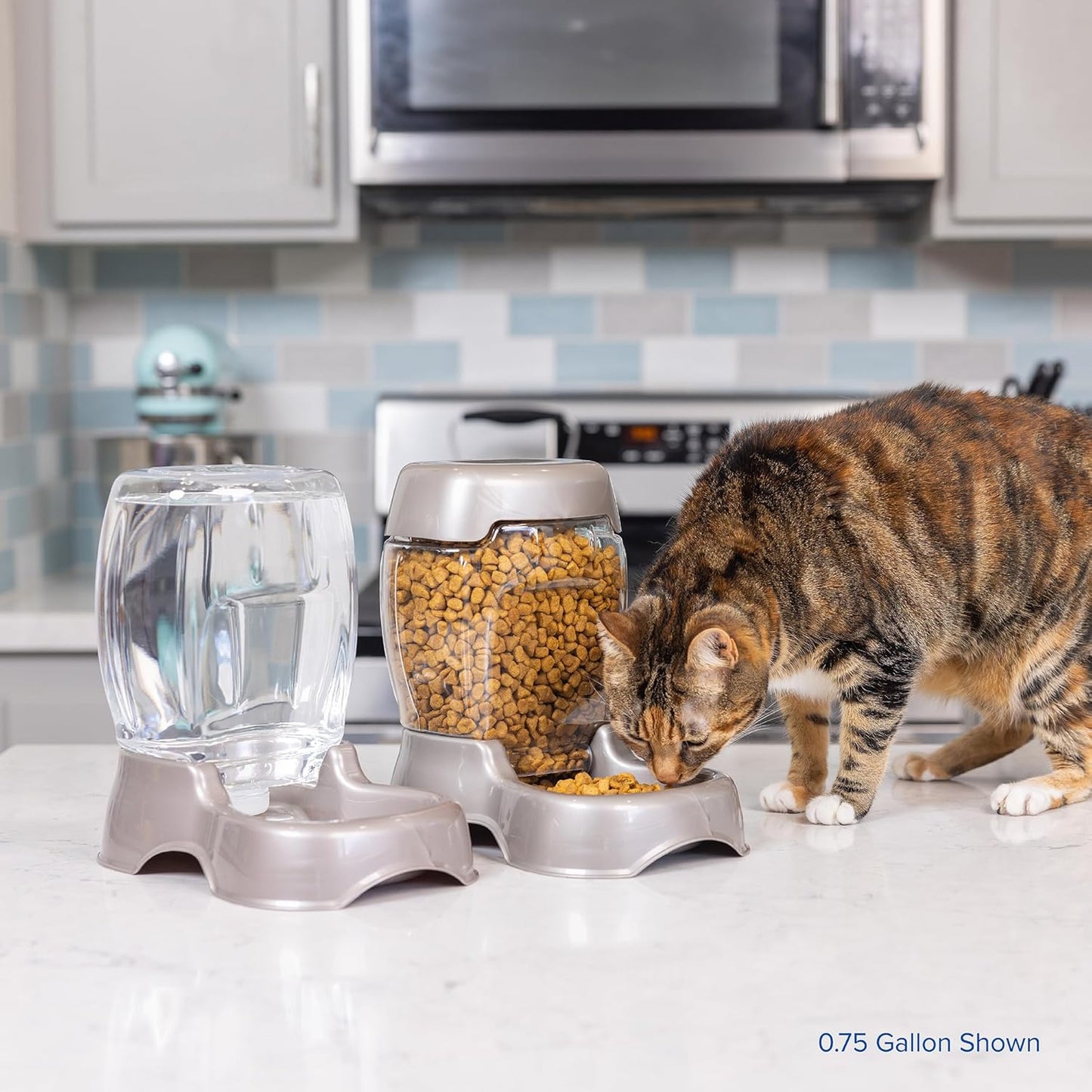 Pet Cafe Cat and Dog Gravity Water Dispenser - Water Bowl for Cats and Dogs, USA Made, 0.75 GAL, Pearl Gray