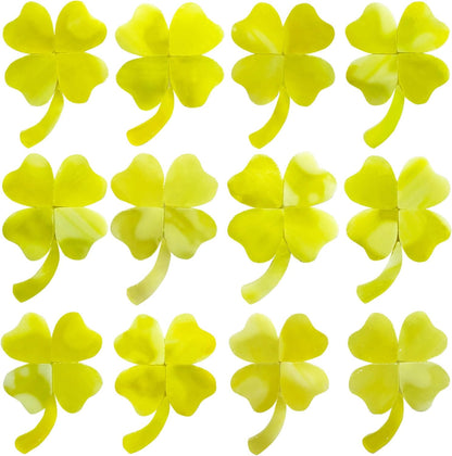 Precut Stained Glass Mosaic Tiles for 12 Four-Leaf Clovers, Yellow | 48 Opal Heart-Shaped Pieces & 12 Stems for DIY Crafts, Floral Art, Garden Art & Home Decor