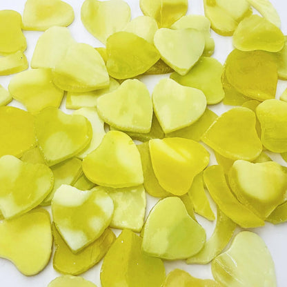 Precut Stained Glass Mosaic Tiles for 12 Four-Leaf Clovers, Yellow | 48 Opal Heart-Shaped Pieces & 12 Stems for DIY Crafts, Floral Art, Garden Art & Home Decor