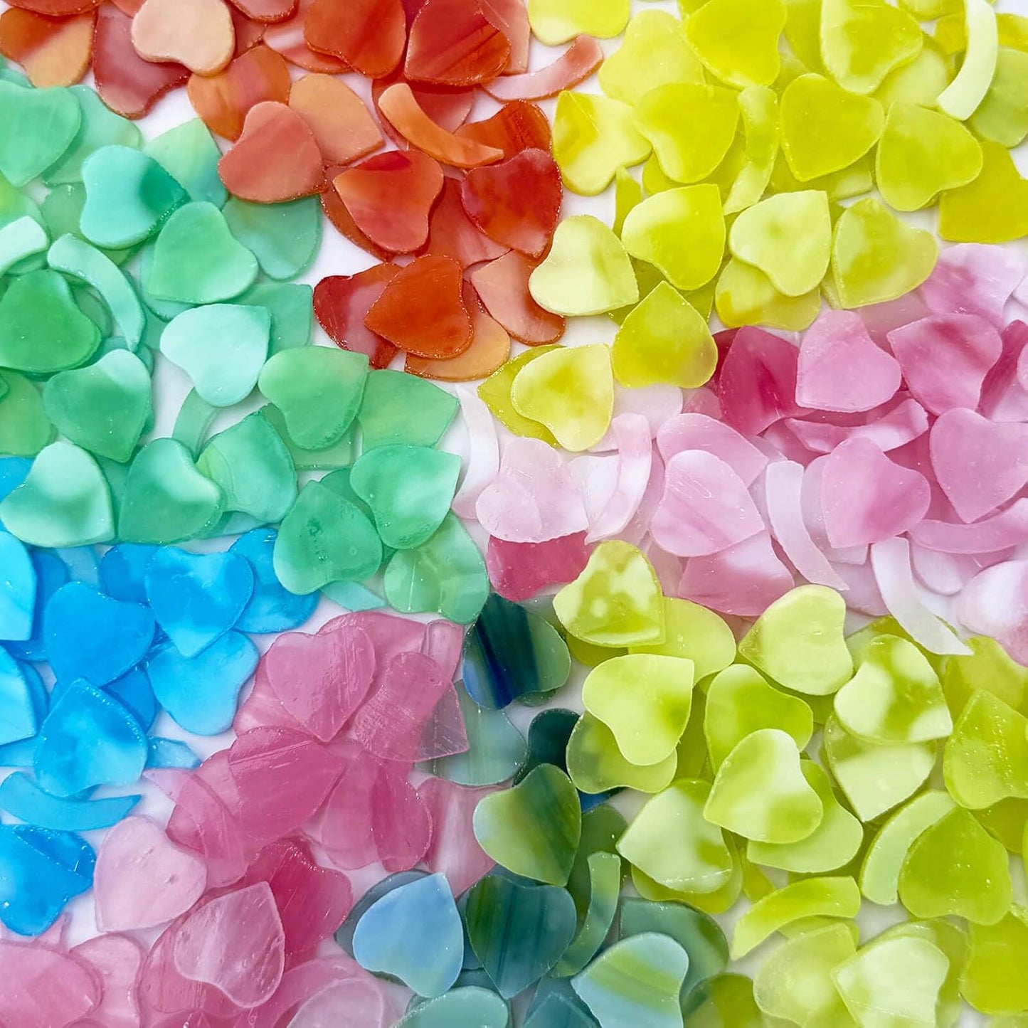 Precut Stained Glass Mosaic Tiles for 12 Four-Leaf Clovers, Yellow | 48 Opal Heart-Shaped Pieces & 12 Stems for DIY Crafts, Floral Art, Garden Art & Home Decor