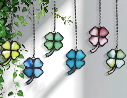 Precut Stained Glass Mosaic Tiles for 12 Four-Leaf Clovers, Yellow | 48 Opal Heart-Shaped Pieces & 12 Stems for DIY Crafts, Floral Art, Garden Art & Home Decor