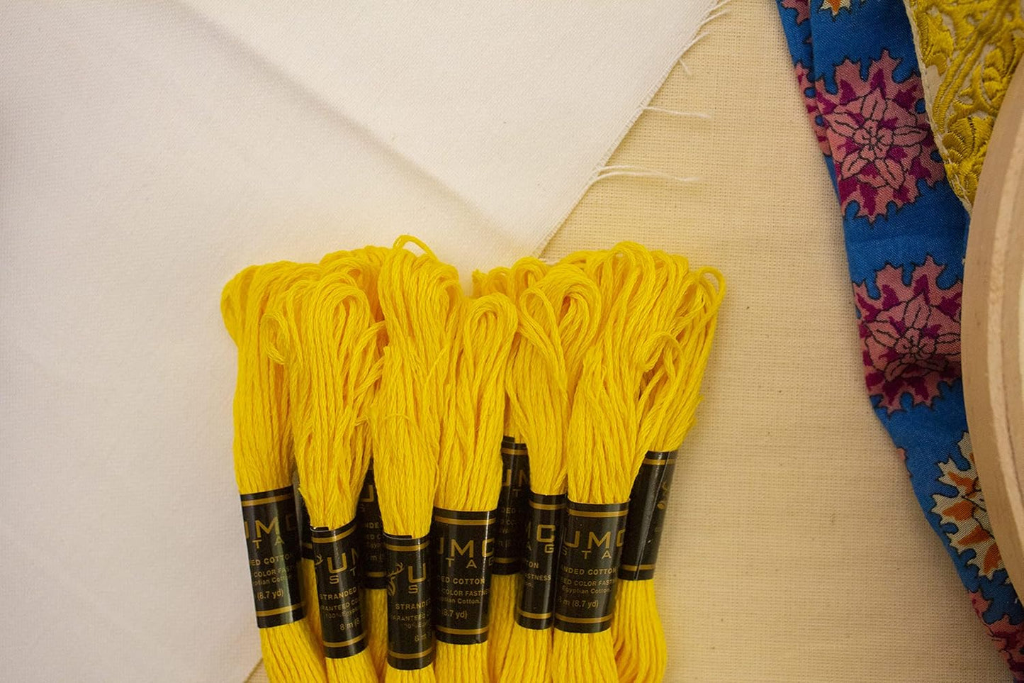 Pack of 12 Premium Embroidery Thread | 100% Egyptian Cotton Premium Skeins | Cross Stitch Embroidery Floss | Oeko TEX Certified Stranded Cotton | (Canary Yellow 298)