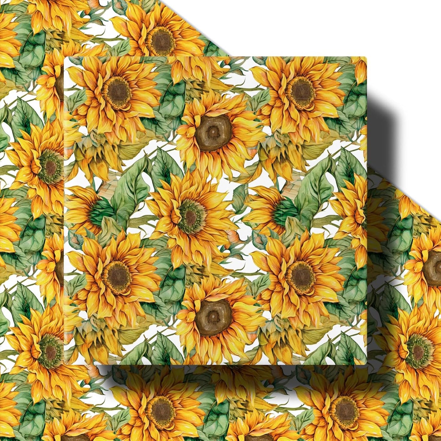 Sunflower Wrapping Paper Roll for Women Girls, Mini Roll, Bright Yellow Sunflower Floral Design with Green Leaves, Cheerful Gift Wrap for Birthday, Wedding, Mother's Day, 17 Inches x 16.4 Feet