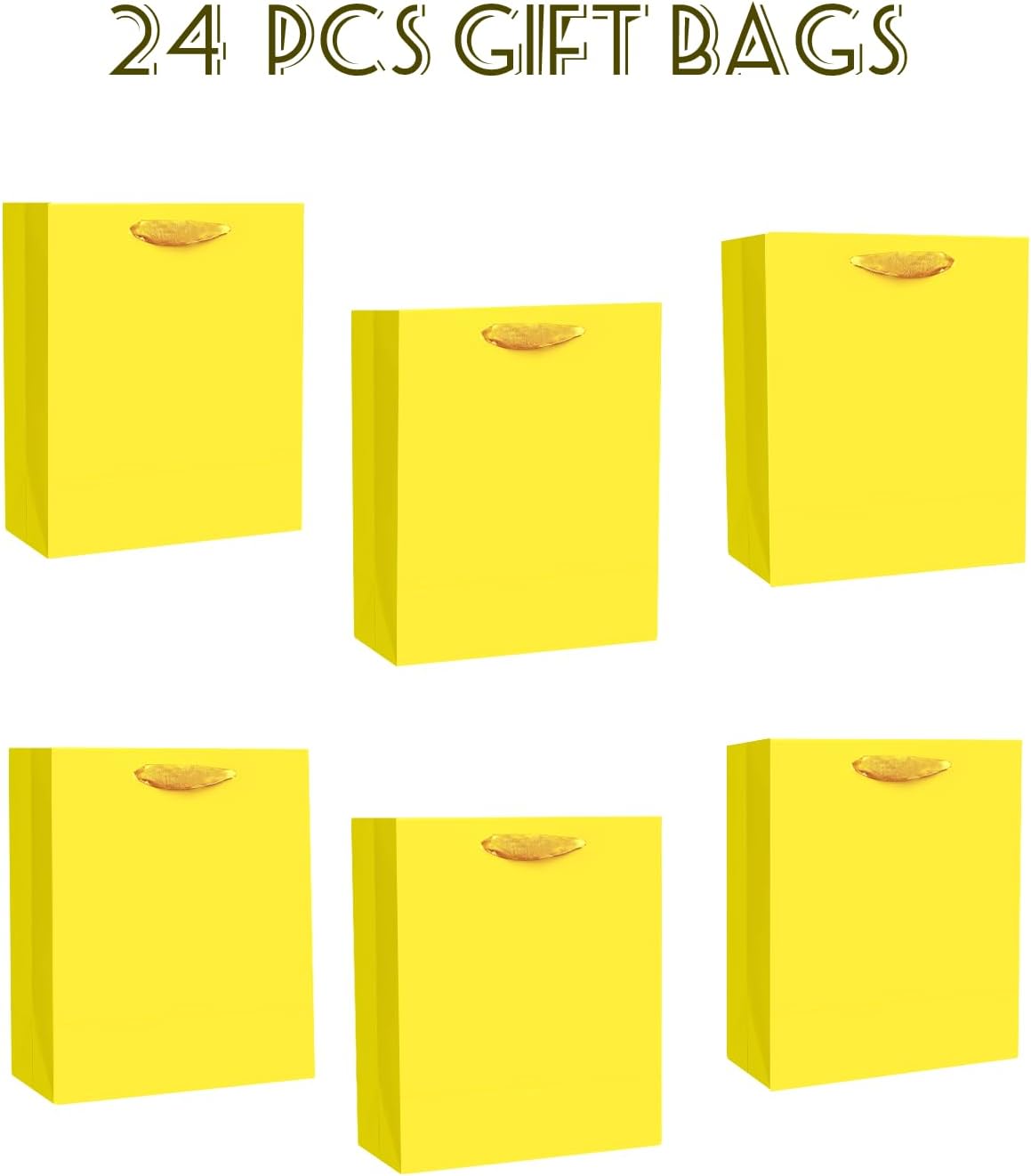 24pcs Bright Yellow Gift Bags with Tissue Paper for Wedding, Birthday, Party Supplies-7.9"x4.3"x9.6" Medium Size Cardboard Gift Bags（24pcs Bags +48pcs Tissue Paper ）