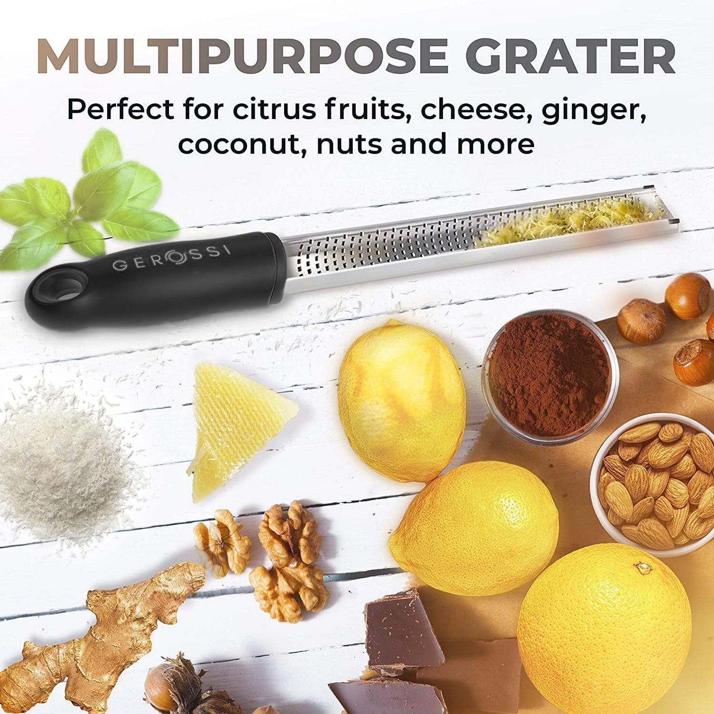 Stainless Steel Cheese Grater & Lemon Zester w/Extra Sharp Blade - Perfect for Lemon, Parmesan, Garlic, Chocolate - Spice Up any Dish in Seconds w/Your Premium Citrus Hand Grater with Handle - Black