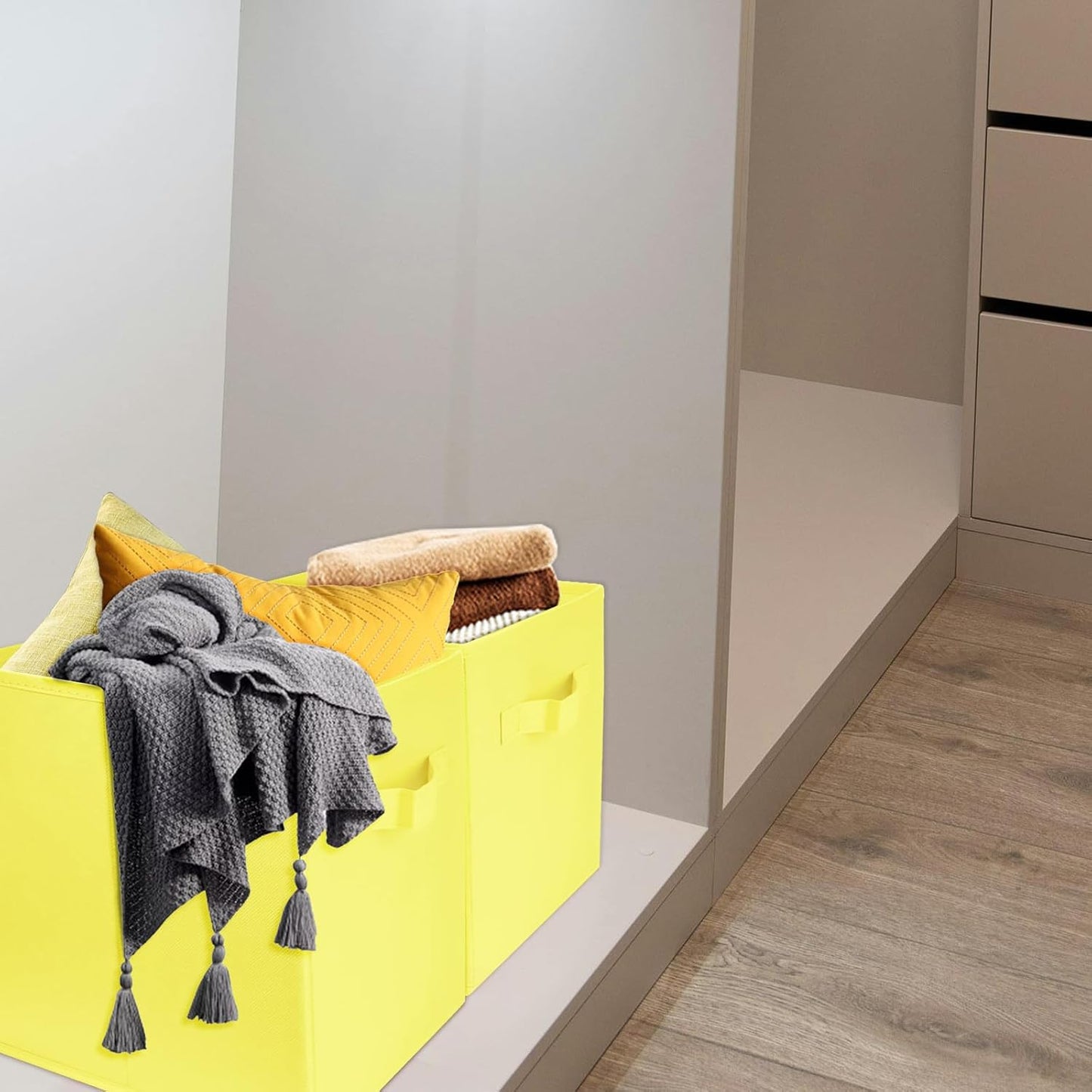 2 Pcs Storage Cubes, 10.5 Inch Collapsible Storage Bins, Fabric Foldable Bins for Organization, Durable Storage Bins for Closet, Shelves, Offices (Yellow)