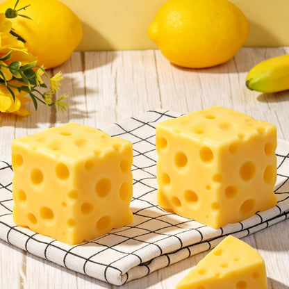 2pcs Cheese Squeeze Toy, 2.36 inch Yellow Cheese Squishy Toy Cube Squishy Stress Relief Cheese Block Slow Rebounding Sensory Focus Fidget Toys for Adults Kids Gifts Home Office School