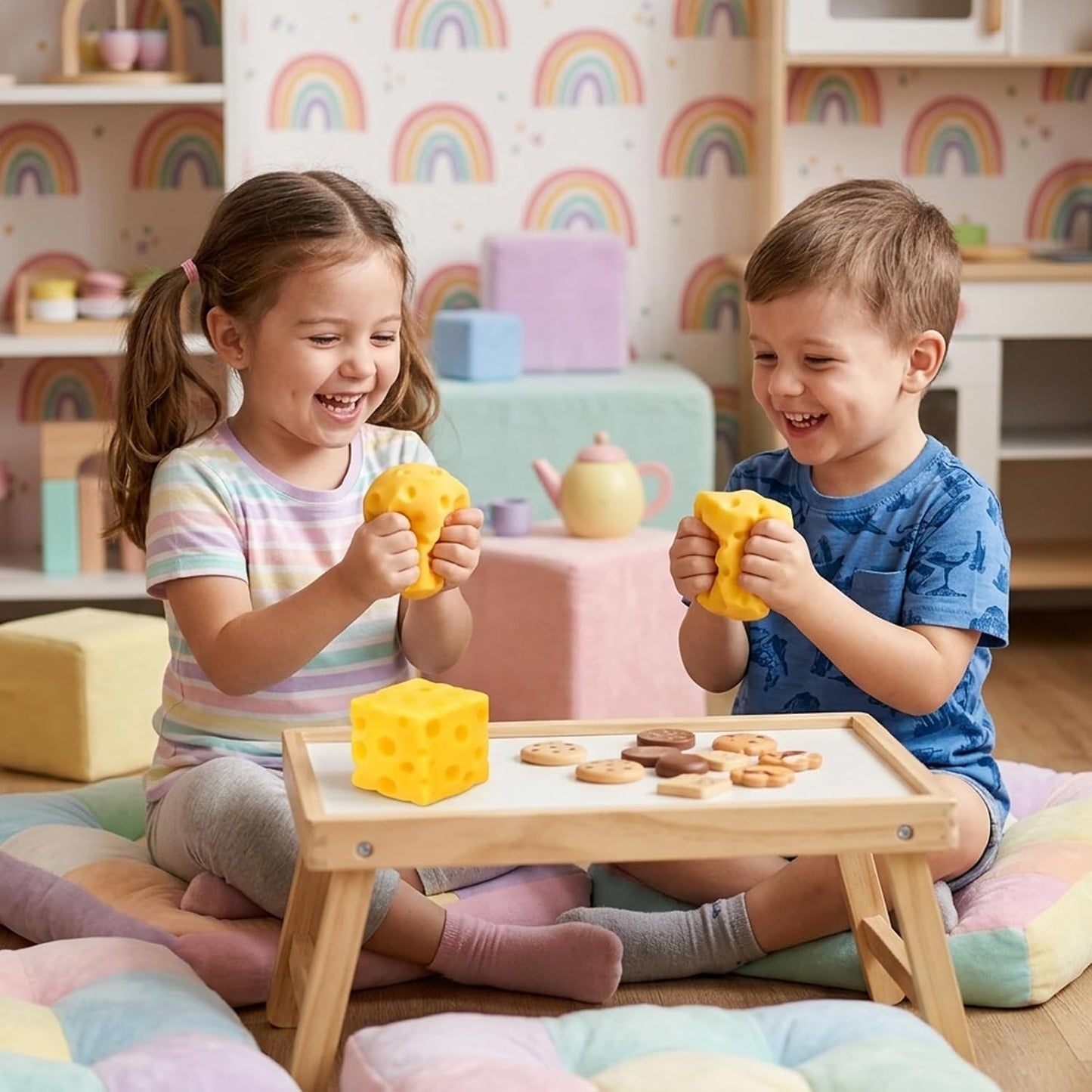 2pcs Cheese Squeeze Toy, 2.36 inch Yellow Cheese Squishy Toy Cube Squishy Stress Relief Cheese Block Slow Rebounding Sensory Focus Fidget Toys for Adults Kids Gifts Home Office School