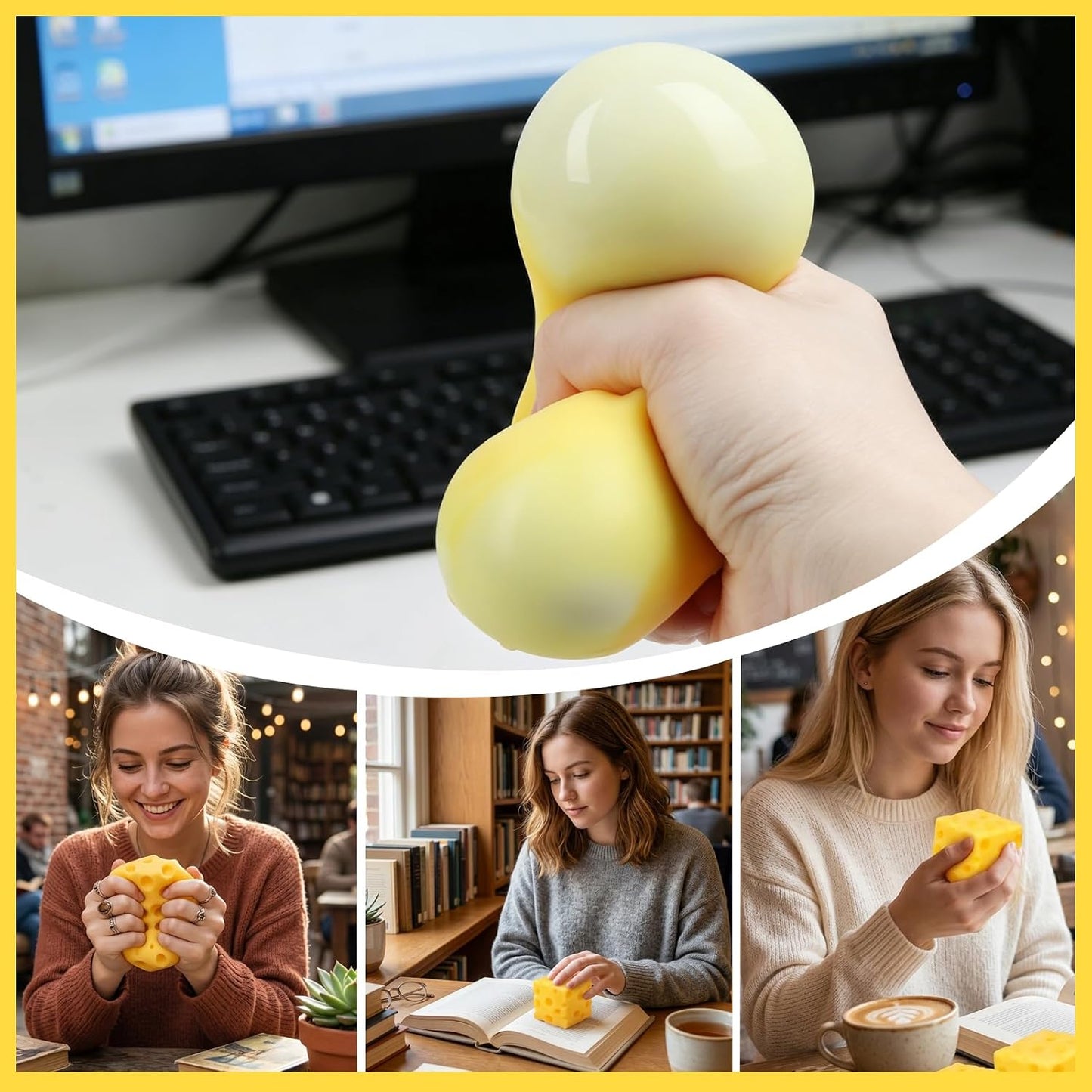 2pcs Cheese Squeeze Toy, 2.36 inch Yellow Cheese Squishy Toy Cube Squishy Stress Relief Cheese Block Slow Rebounding Sensory Focus Fidget Toys for Adults Kids Gifts Home Office School