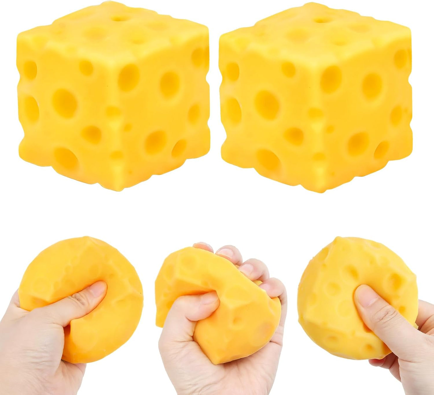 2pcs Cheese Squeeze Toy, 2.36 inch Yellow Cheese Squishy Toy Cube Squishy Stress Relief Cheese Block Slow Rebounding Sensory Focus Fidget Toys for Adults Kids Gifts Home Office School