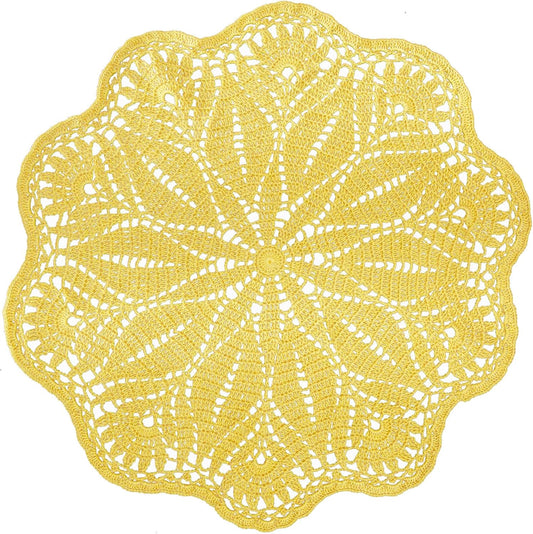 19 Inch Mangnolia Table Placemat Kitchen Round Decor Flowers Doily Washable Tablecloth Doilies (Yellow)
