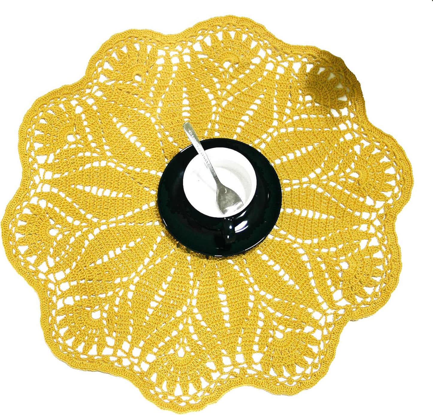 19 Inch Mangnolia Table Placemat Kitchen Round Decor Flowers Doily Washable Tablecloth Doilies (Yellow)