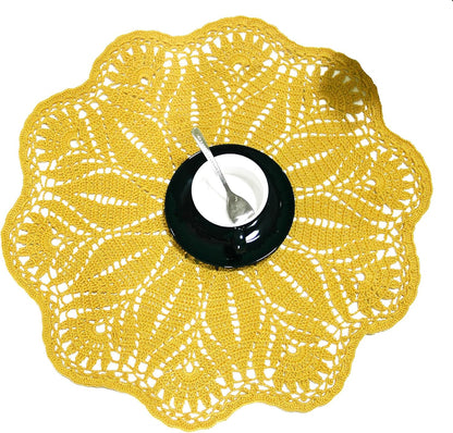 19 Inch Mangnolia Table Placemat Kitchen Round Decor Flowers Doily Washable Tablecloth Doilies (Yellow)