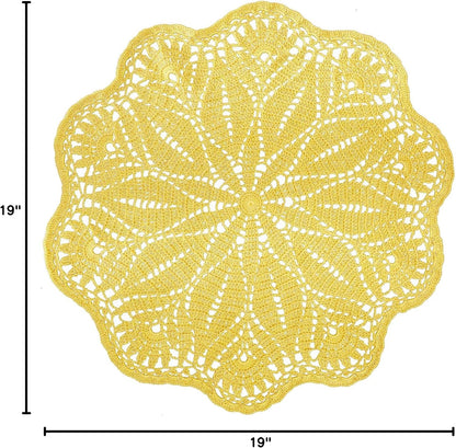 19 Inch Mangnolia Table Placemat Kitchen Round Decor Flowers Doily Washable Tablecloth Doilies (Yellow)