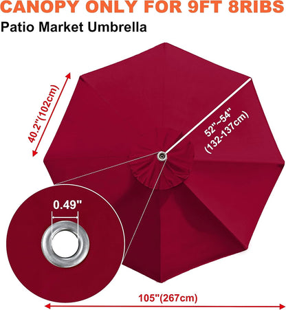 USA 9FT Patio Umbrella Replacement Covers 8 Ribs Market Umbrella Canopy Cover (CANOPY ONLY) (Burgundy)