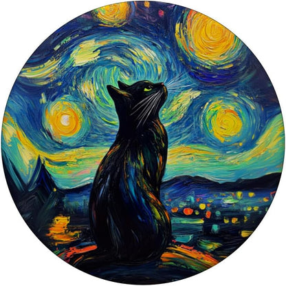 Whimsical Black Cat Under Starry Night for Cat Lover PopSockets Adhesive PopGrip