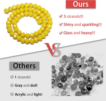 5 Strands 3mm 550PCS Yellow Crystal Beads, Porcelain Jade Glass Beads for Jewelry Making, Gemstone for Necklace Earring, Arts and Crafts,DIY, and Craft Supplies