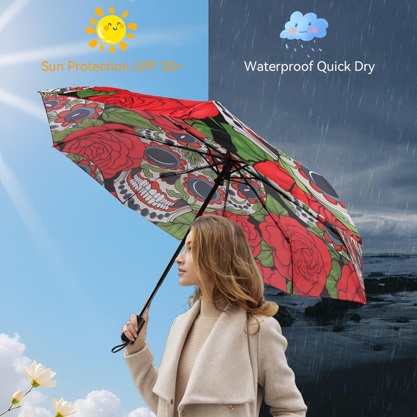 Folding Umbrella, Compact Travel Umbrella, Lightweight Protable Waterproof Foldable Umbrella for Men Women Outdoor Backpack Car Use