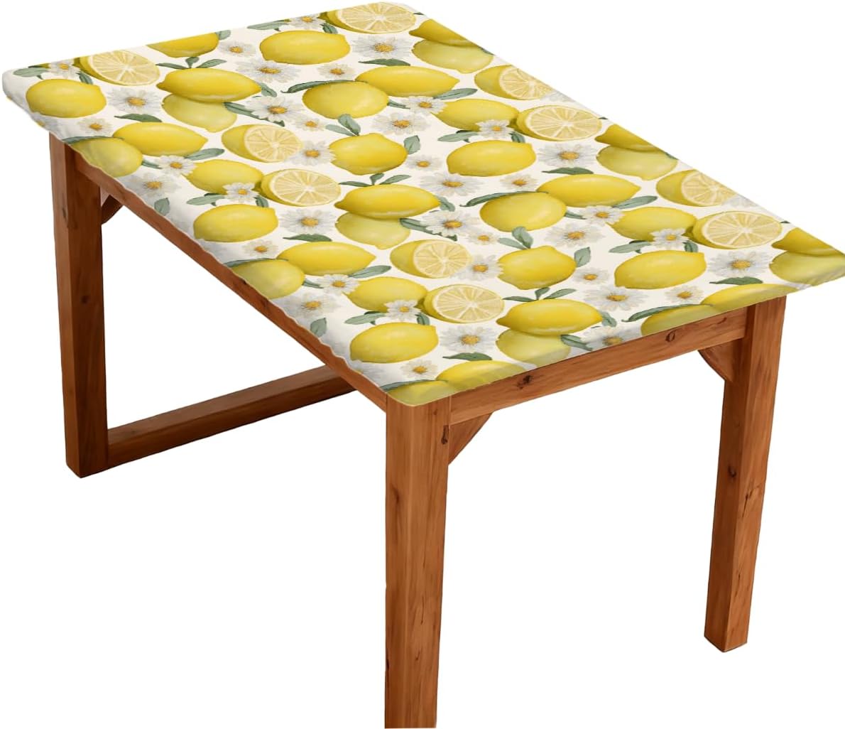Rectangle Fitted Tablecloth with Elastic Edge for 4ft, Spring Summer Lemon Flower Picnic Table Cloth Windproof Waterproof Washable Table Covers for Dining Camping Indoor Outdoor Party 30"x48"