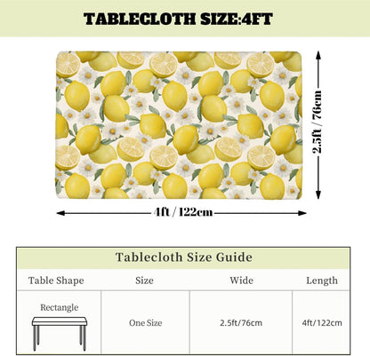 Rectangle Fitted Tablecloth with Elastic Edge for 4ft, Spring Summer Lemon Flower Picnic Table Cloth Windproof Waterproof Washable Table Covers for Dining Camping Indoor Outdoor Party 30"x48"