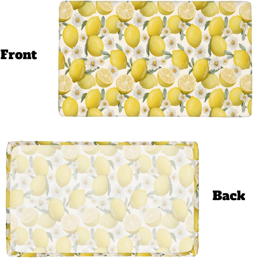 Rectangle Fitted Tablecloth with Elastic Edge for 4ft, Spring Summer Lemon Flower Picnic Table Cloth Windproof Waterproof Washable Table Covers for Dining Camping Indoor Outdoor Party 30"x48"
