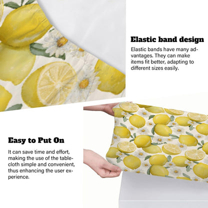 Rectangle Fitted Tablecloth with Elastic Edge for 4ft, Spring Summer Lemon Flower Picnic Table Cloth Windproof Waterproof Washable Table Covers for Dining Camping Indoor Outdoor Party 30"x48"
