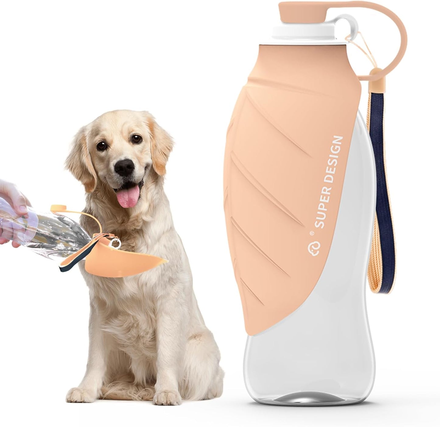 Dog Water Bottle, Portable Dog Water Bottle for Small to Large Dogs, Leak Proof Dog Travel Water Bottle, Small Leaf Travel Water Bowl for Dogs and Dog Walking Accessories (19.6OZ, Pink)