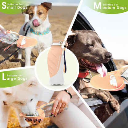 Dog Water Bottle, Portable Dog Water Bottle for Small to Large Dogs, Leak Proof Dog Travel Water Bottle, Small Leaf Travel Water Bowl for Dogs and Dog Walking Accessories (19.6OZ, Pink)