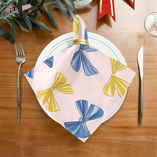Dinner Napkins Set of 6 Blue and Yellow Bows Reusable Table Cloth Napkins for Indoor Outdoor Family Dinners Cocktail Parties Weddings Hotel Restaurant, 20 × 20 in