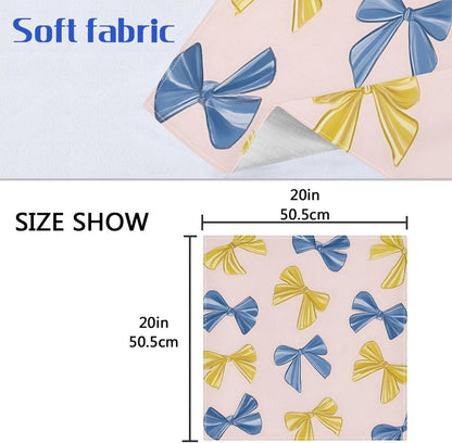 Dinner Napkins Set of 6 Blue and Yellow Bows Reusable Table Cloth Napkins for Indoor Outdoor Family Dinners Cocktail Parties Weddings Hotel Restaurant, 20 × 20 in