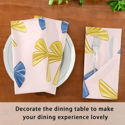 Dinner Napkins Set of 6 Blue and Yellow Bows Reusable Table Cloth Napkins for Indoor Outdoor Family Dinners Cocktail Parties Weddings Hotel Restaurant, 20 × 20 in