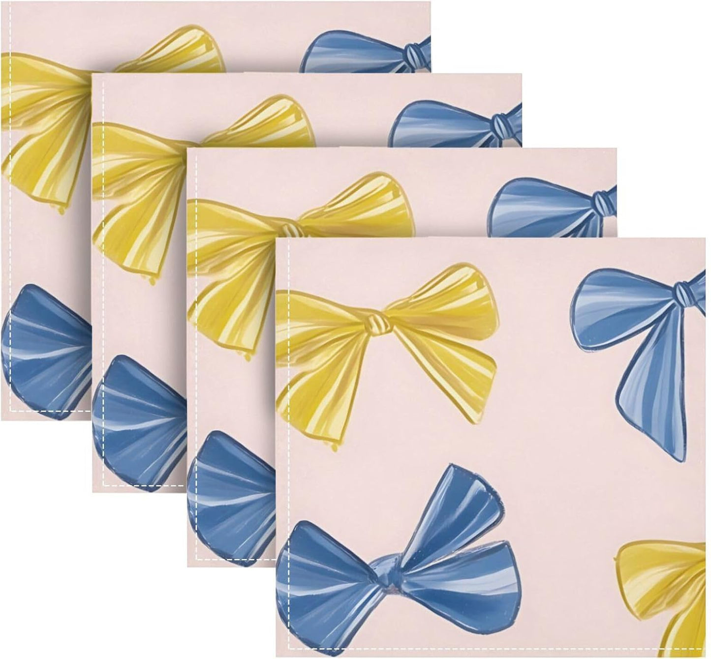 Dinner Napkins Set of 6 Blue and Yellow Bows Reusable Table Cloth Napkins for Indoor Outdoor Family Dinners Cocktail Parties Weddings Hotel Restaurant, 20 × 20 in