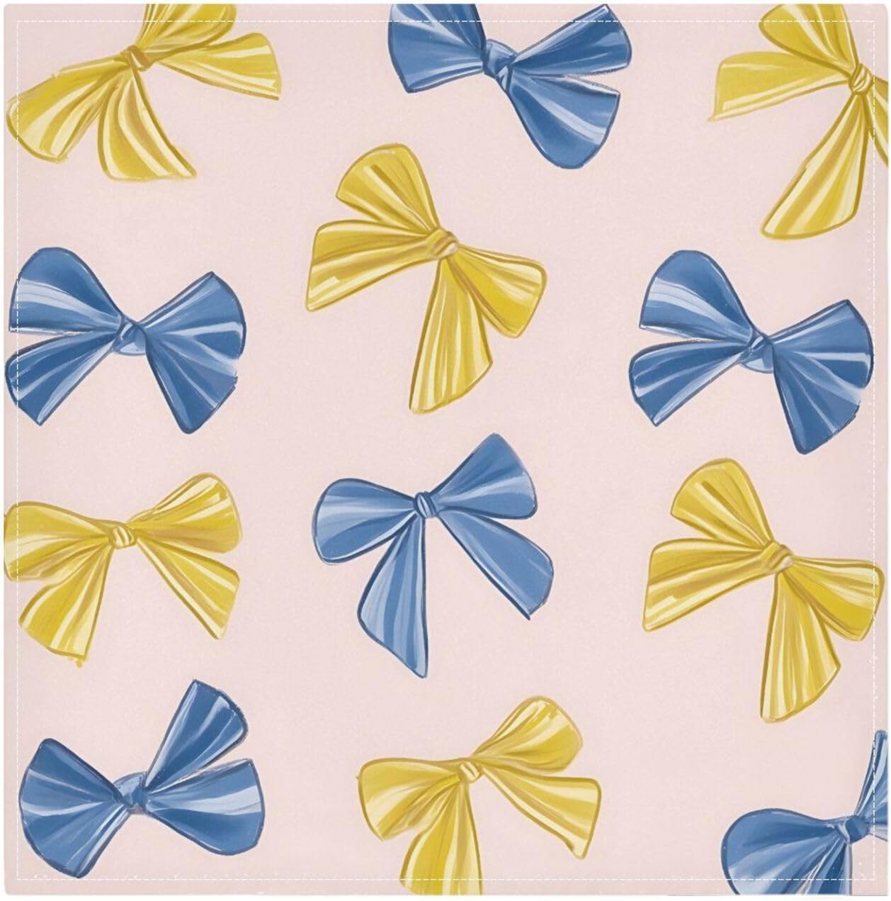 Dinner Napkins Set of 6 Blue and Yellow Bows Reusable Table Cloth Napkins for Indoor Outdoor Family Dinners Cocktail Parties Weddings Hotel Restaurant, 20 × 20 in