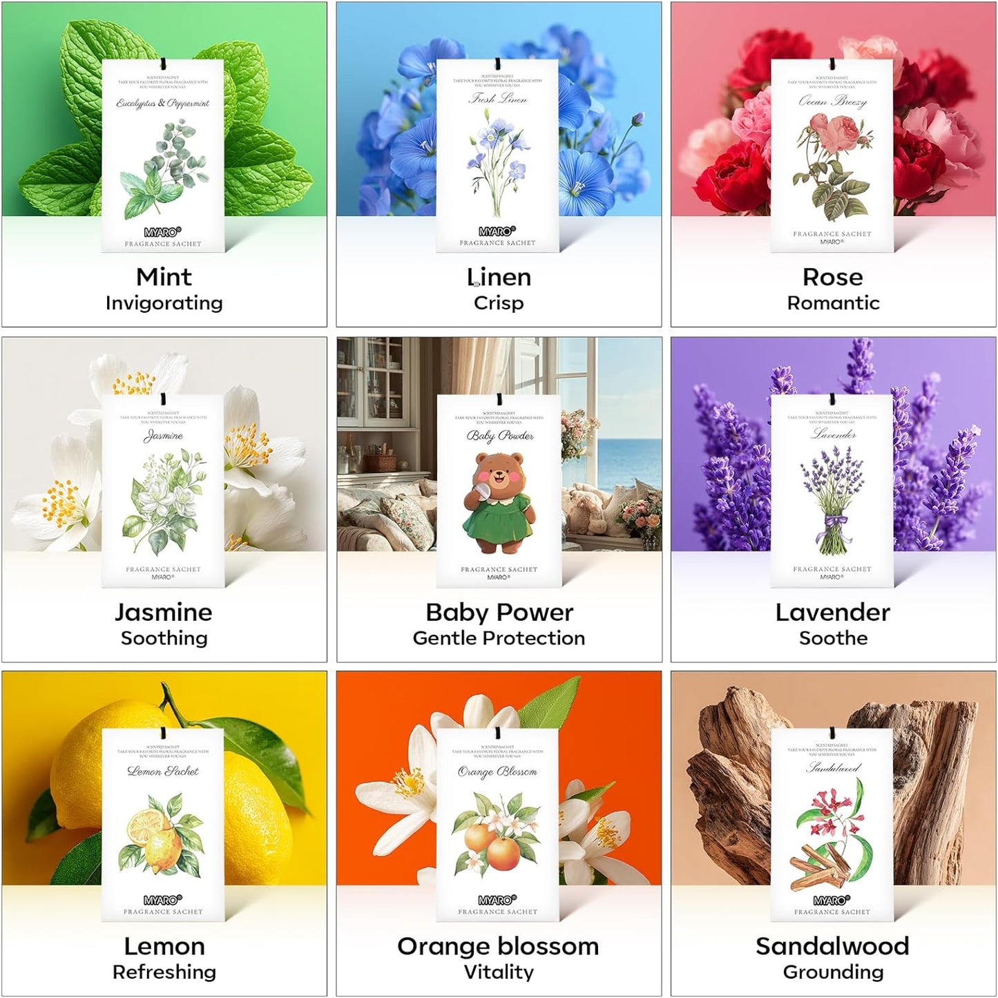 12 Packs Lemon Scented Sachets for Drawer Closet Bathroom Odor Eliminator - Fresh Home Fragrance Car Air Frehener