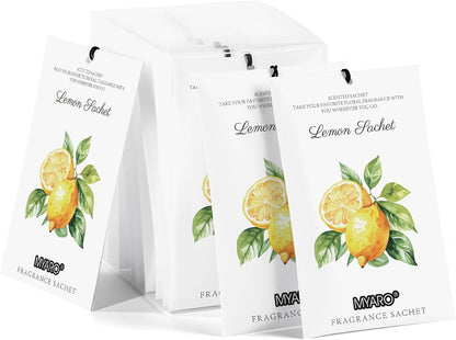 12 Packs Lemon Scented Sachets for Drawer Closet Bathroom Odor Eliminator - Fresh Home Fragrance Car Air Frehener