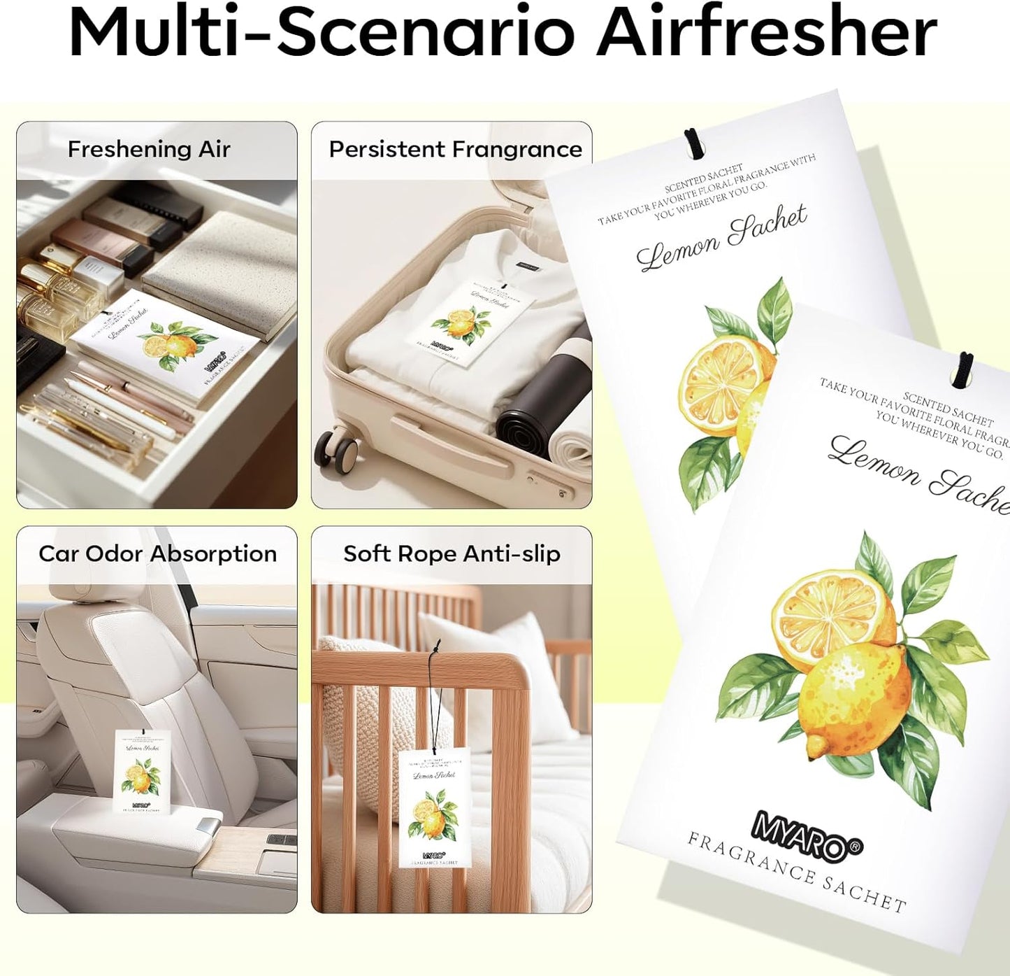 12 Packs Lemon Scented Sachets for Drawer Closet Bathroom Odor Eliminator - Fresh Home Fragrance Car Air Frehener