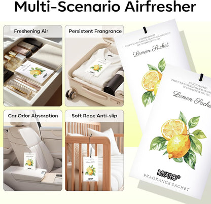 12 Packs Lemon Scented Sachets for Drawer Closet Bathroom Odor Eliminator - Fresh Home Fragrance Car Air Frehener