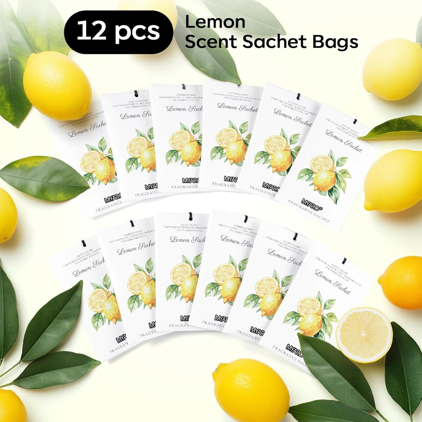 12 Packs Lemon Scented Sachets for Drawer Closet Bathroom Odor Eliminator - Fresh Home Fragrance Car Air Frehener