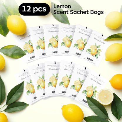 12 Packs Lemon Scented Sachets for Drawer Closet Bathroom Odor Eliminator - Fresh Home Fragrance Car Air Frehener
