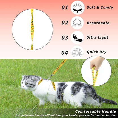 Cat Harness and Leash Set, Adjustable Kitten Harness Escape Proof Cats Harness, Soft Lightweight Walking Travel Pet Harness, Cute Kitty Harness Leash Set for Small Medium Cats, Yellow Sunflower | Escape Proof, Soft Lightweight Walking Travel Pet Harness,