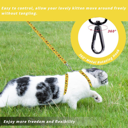 Cat Harness and Leash Set, Adjustable Kitten Harness Escape Proof Cats Harness, Soft Lightweight Walking Travel Pet Harness, Cute Kitty Harness Leash Set for Small Medium Cats, Yellow Sunflower | Escape Proof, Soft Lightweight Walking Travel Pet Harness,