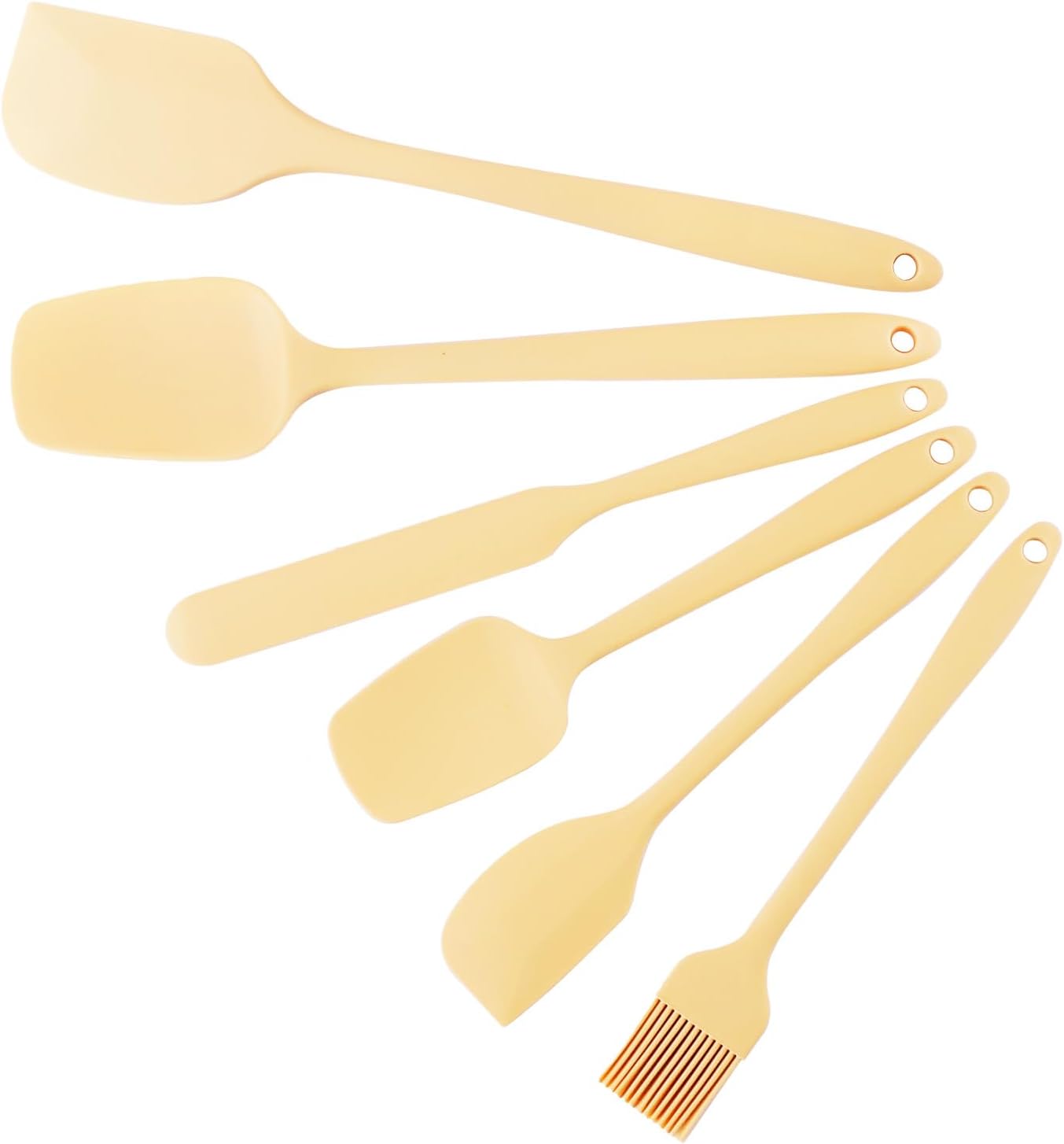 6pcs Silicone Spatula Set, Heat Resistant Rubber Spatulas Seamless Design Kitchen Utensils Set for Baking Cooking and Mixing, Food Grade Non Stick Dishwasher Safe (Light Yellow)