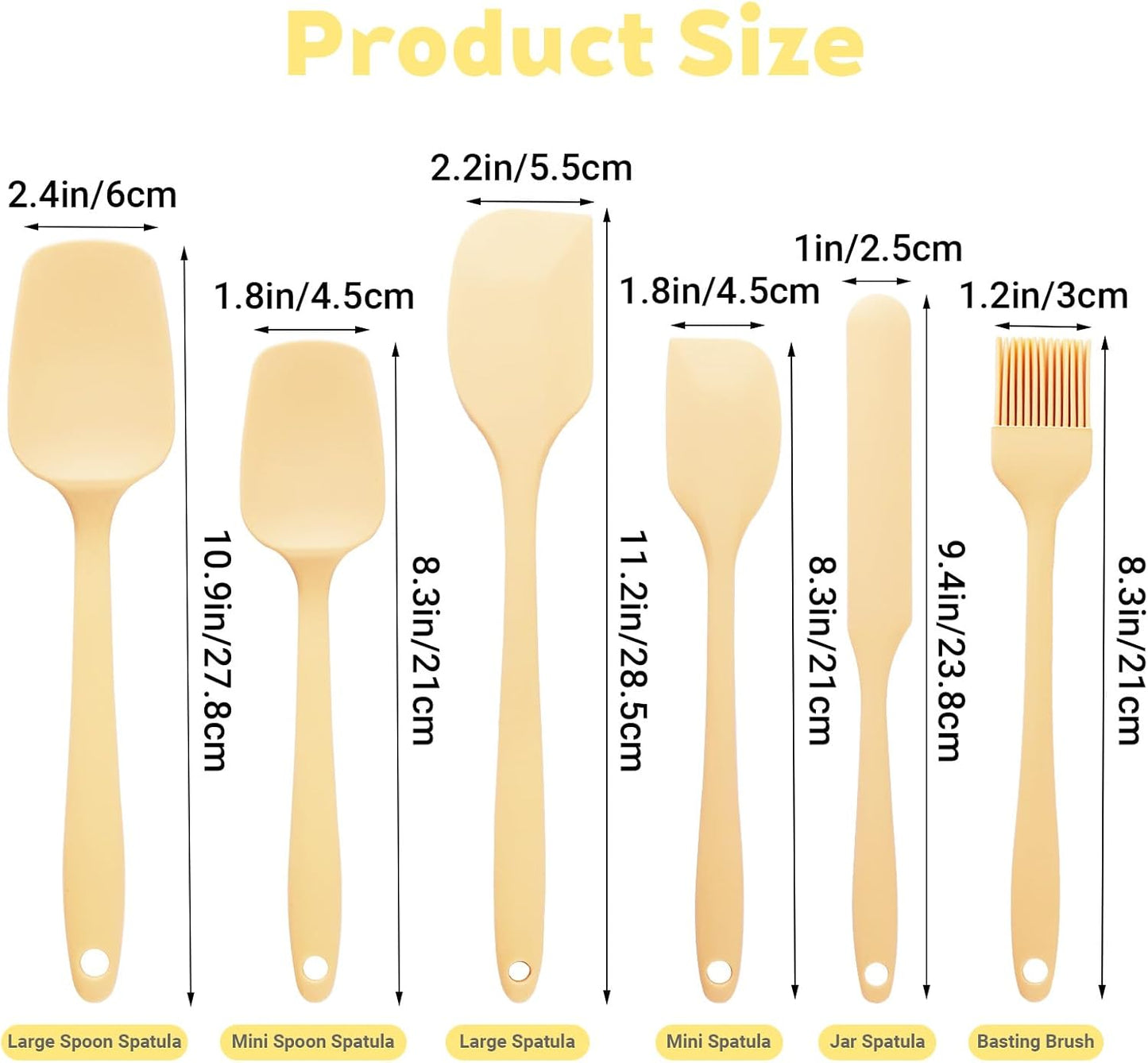 6pcs Silicone Spatula Set, Heat Resistant Rubber Spatulas Seamless Design Kitchen Utensils Set for Baking Cooking and Mixing, Food Grade Non Stick Dishwasher Safe (Light Yellow)