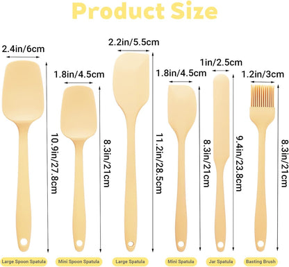 6pcs Silicone Spatula Set, Heat Resistant Rubber Spatulas Seamless Design Kitchen Utensils Set for Baking Cooking and Mixing, Food Grade Non Stick Dishwasher Safe (Light Yellow)