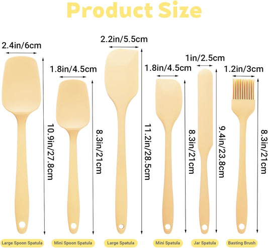 6pcs Silicone Spatula Set, Heat Resistant Rubber Spatulas Seamless Design Kitchen Utensils Set for Baking Cooking and Mixing, Food Grade Non Stick Dishwasher Safe (Light Yellow)