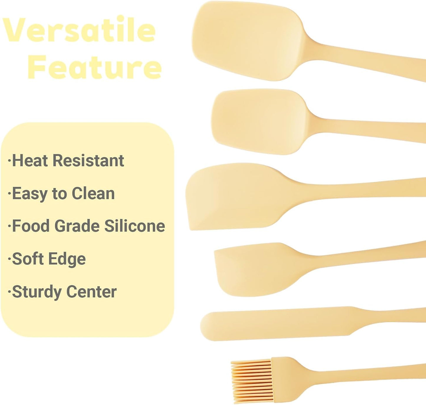 6pcs Silicone Spatula Set, Heat Resistant Rubber Spatulas Seamless Design Kitchen Utensils Set for Baking Cooking and Mixing, Food Grade Non Stick Dishwasher Safe (Light Yellow)
